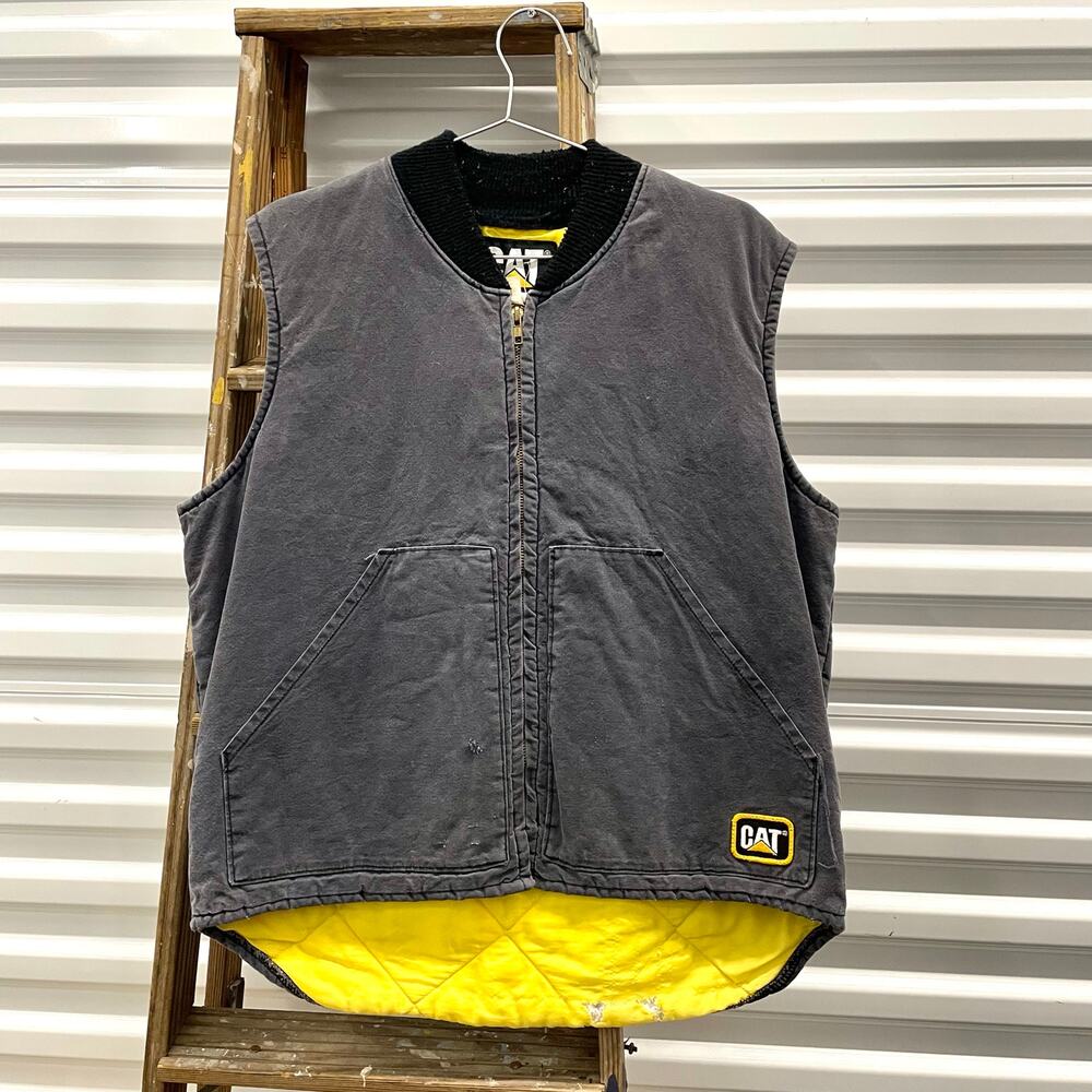 Vintage Cat Charcoal Grey Workwear Zip Up Vest